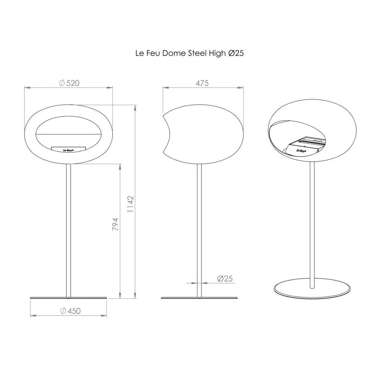 Le Feu - Camino ad alto bioetanolo in acciaio nero lucido