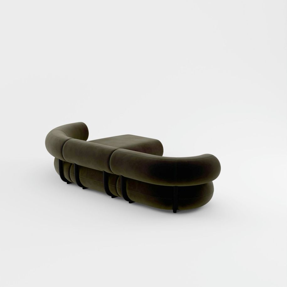 Tom Dixon - Divano modulare a forma di L grassa in velluto verde abete