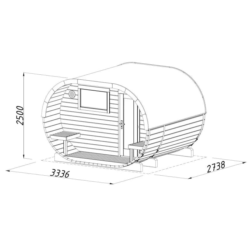 Palmako - Oval Barrel Sauna Model Anette 3.0 + 1.5 m²