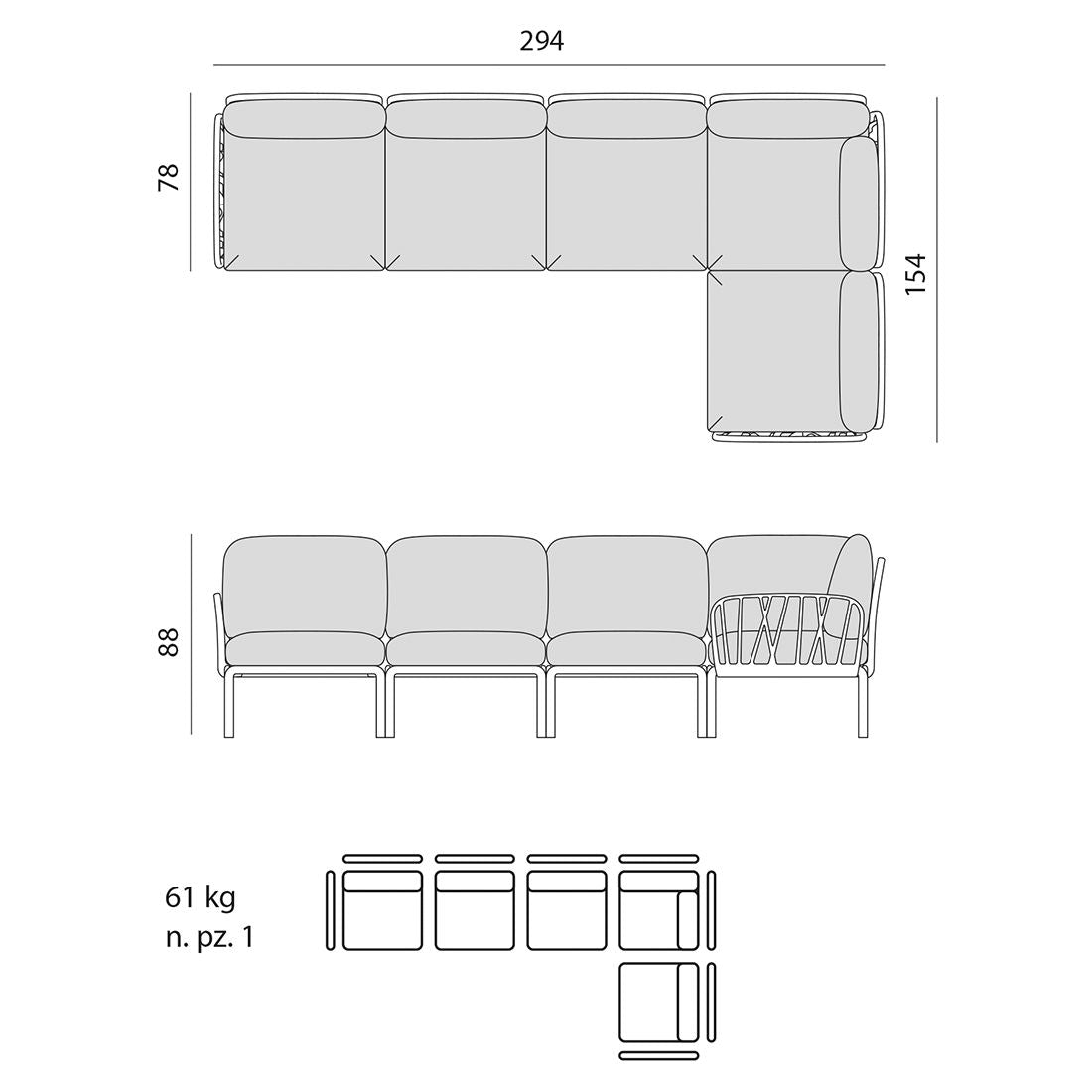 Nardi Komodo Ecklounge Taupe/Rosenquarz in 8 colori