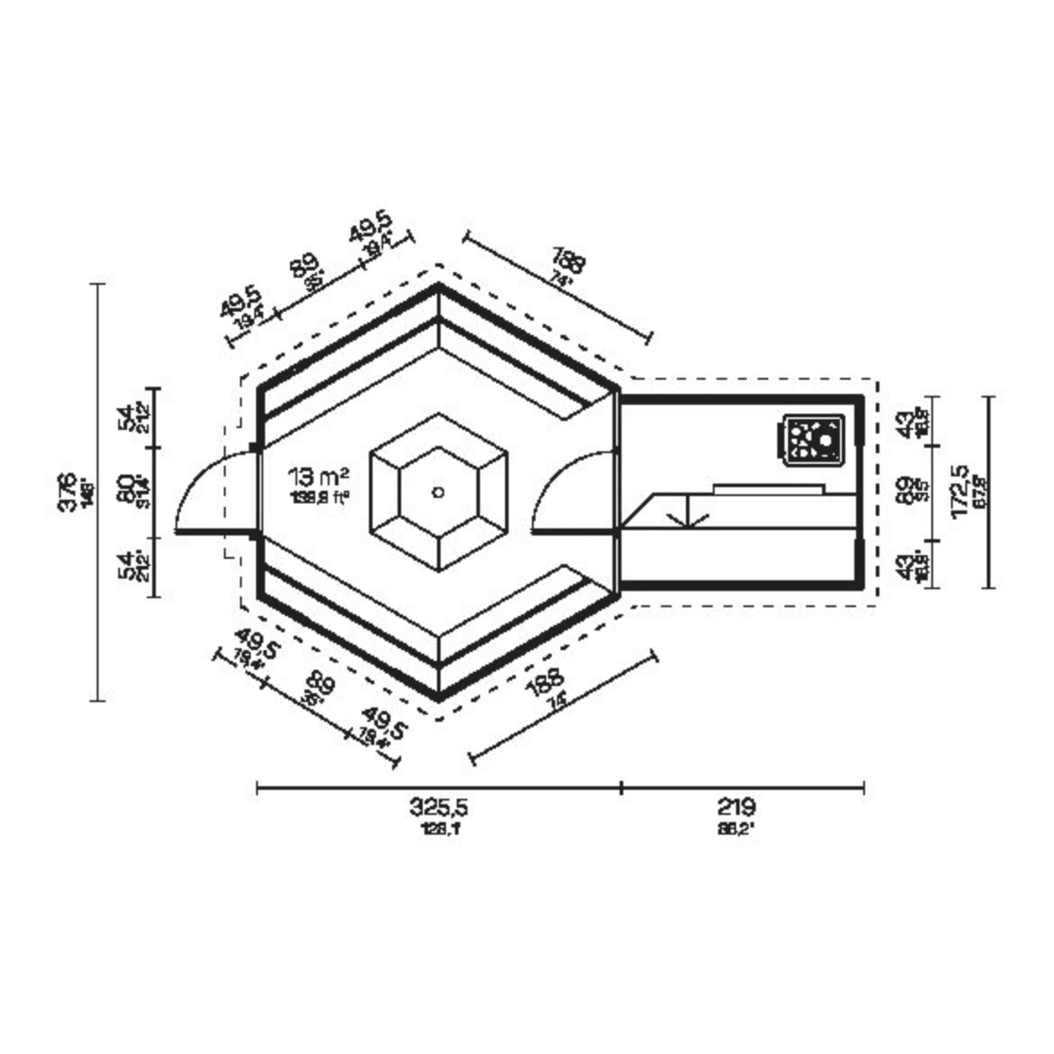 Tene FILIP Pavilion/ Grillkota de jardin avec sauna intégré